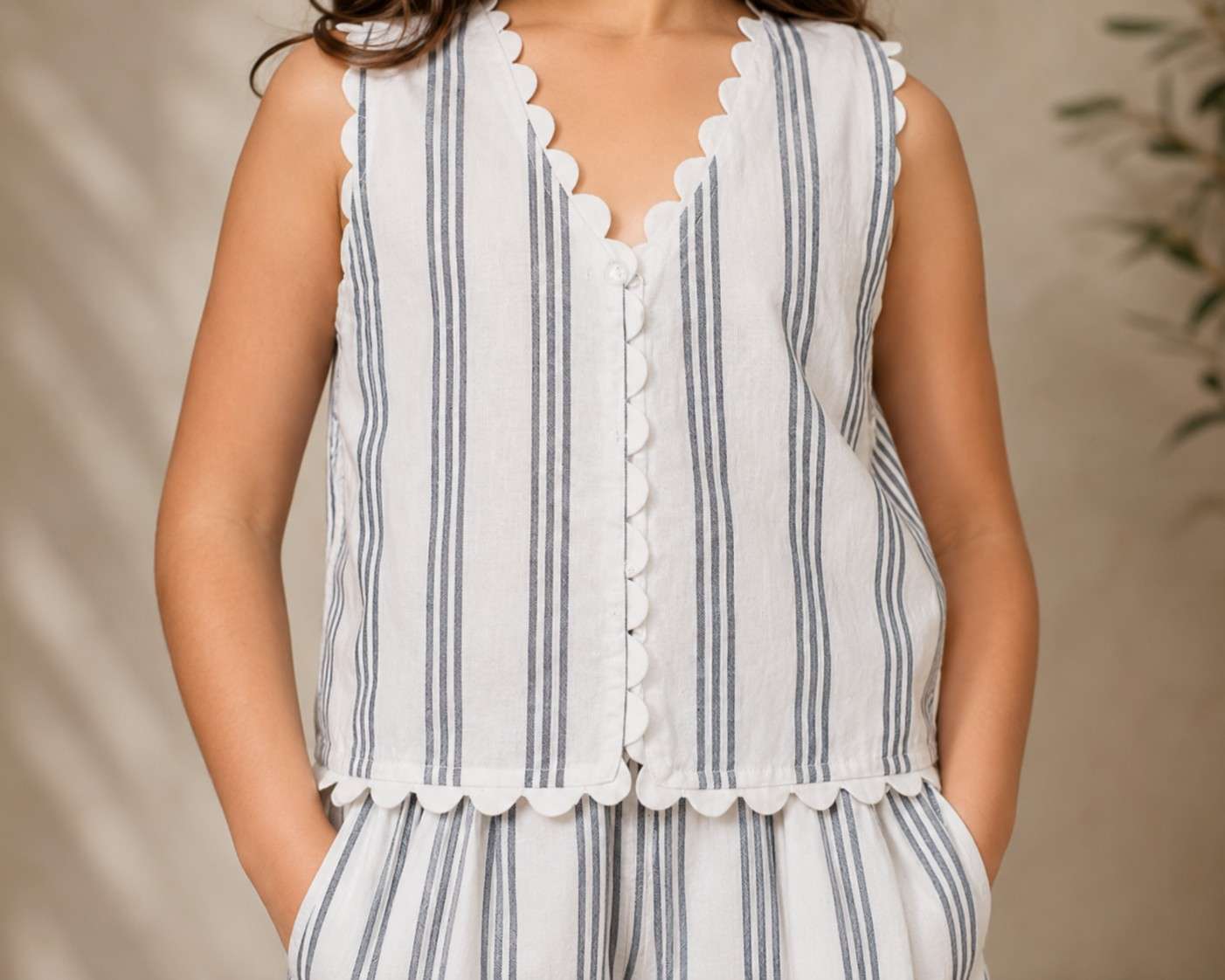 Girls White Striped Co-Ord Set