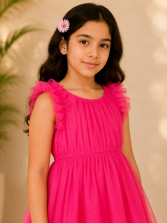 Girls Glitter Net Fit & Flare Dress