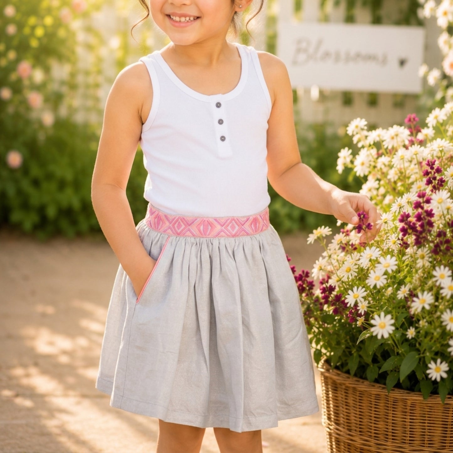 Girls Flared Skirt with Embroidered Shimmer