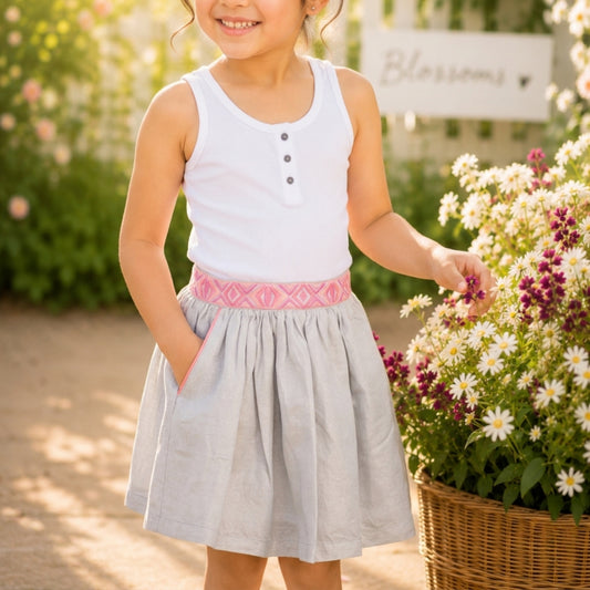 Girls Flared Skirt with Embroidered Shimmer