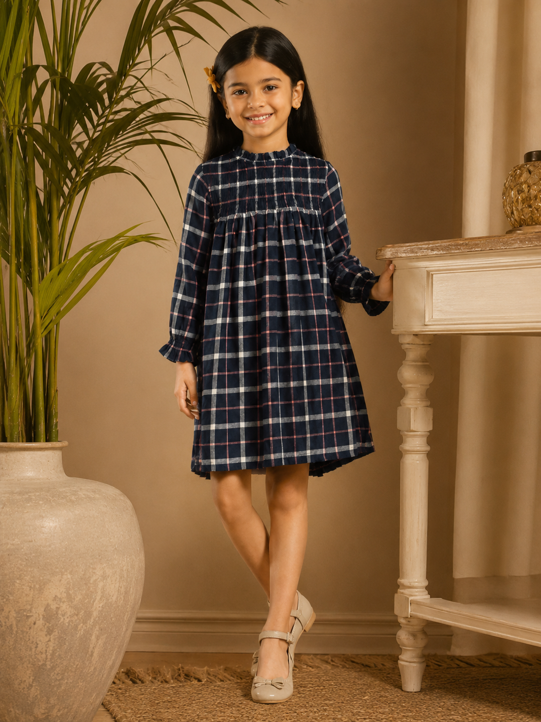 Girls Smocked Long Sleeve Dress