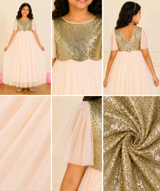 Girls Light Pink Sequin Dress