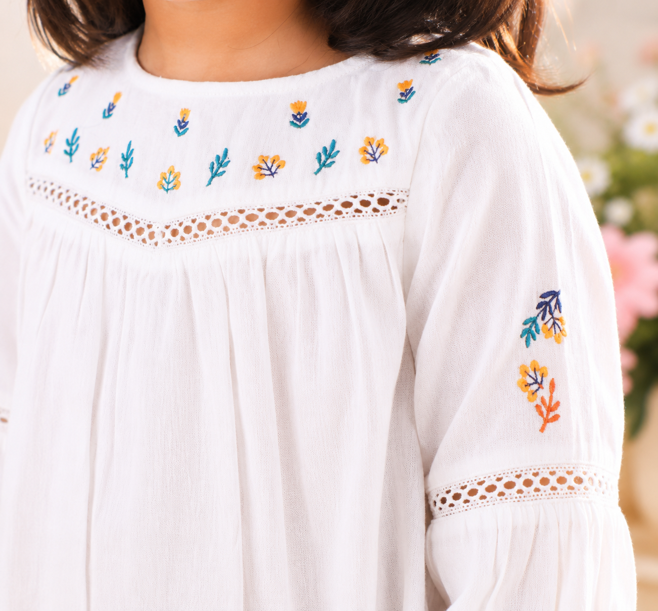 Girls Floral Embroidered Casual Top