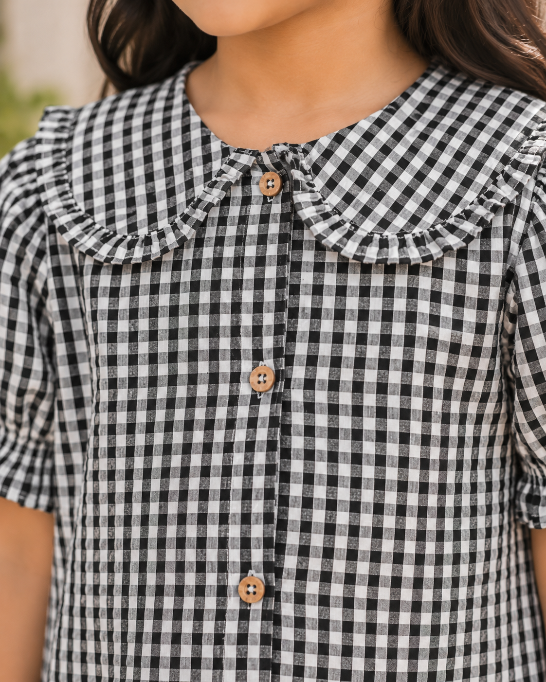 Girls Checked Collar Top