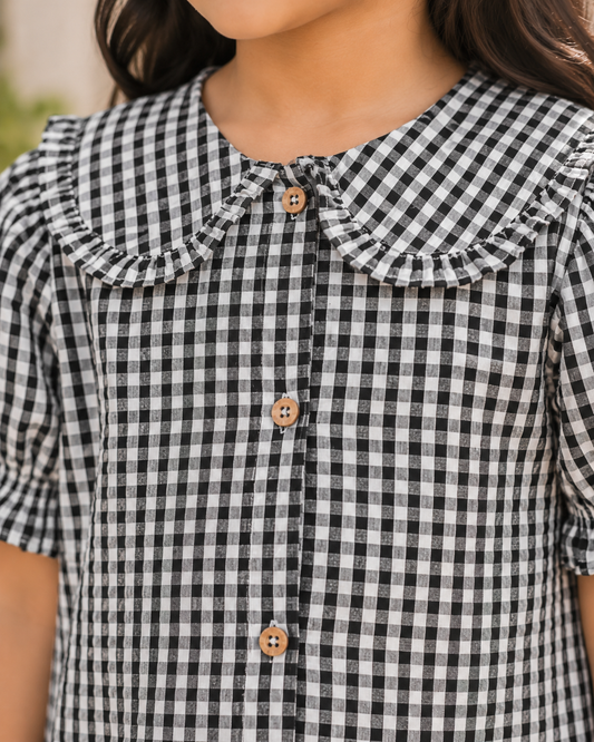 Girls Checked Collar Top