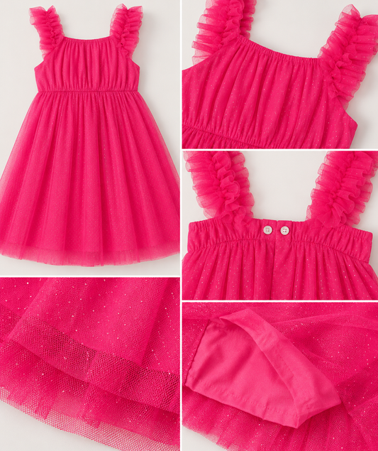 Girls Glitter Net Fit & Flare Dress