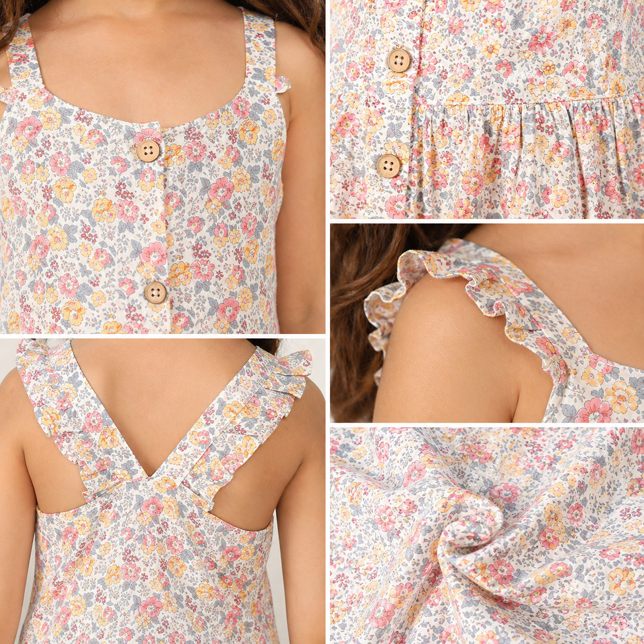 Girls Pastel Floral Print Sleeveless Fit & Flare Dress