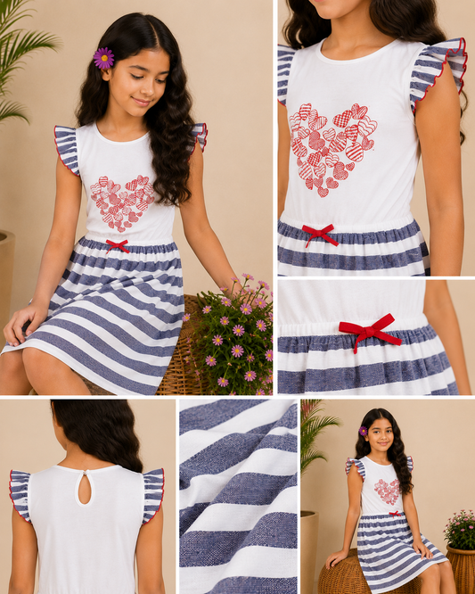 Girls Striped Fit & Flare Dress