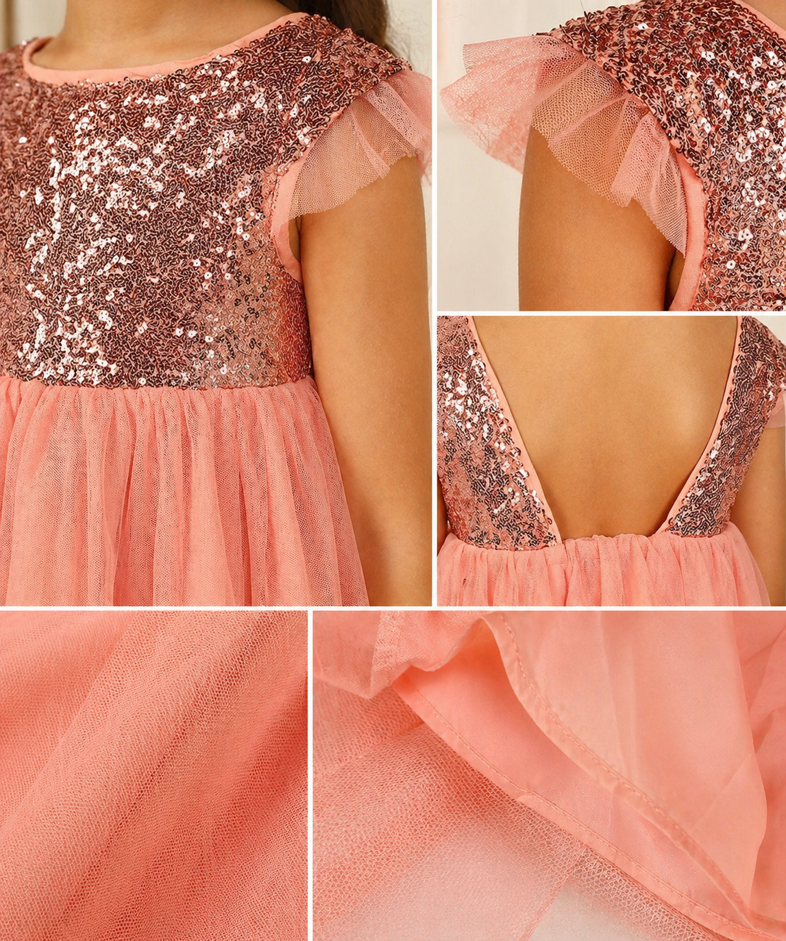 Girls Peach Layered Net Dress