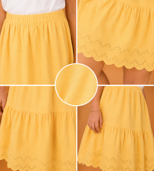 Girls Tiered Flared Skirt with Scallop Hem Detail