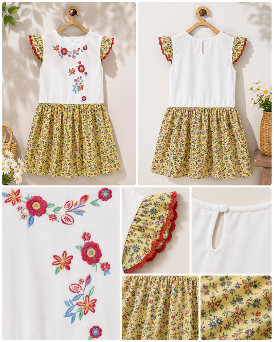 Girls Floral Embroidered Printed Dress