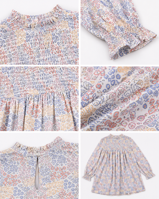 Girls Floral Smocked Sleeve Dress