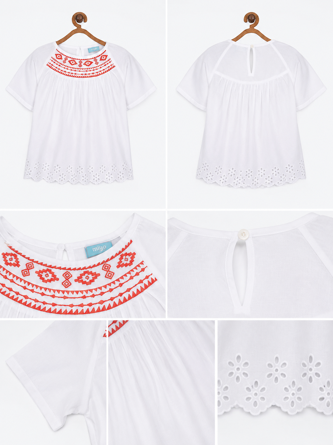Girls White Embroidered Casual Top