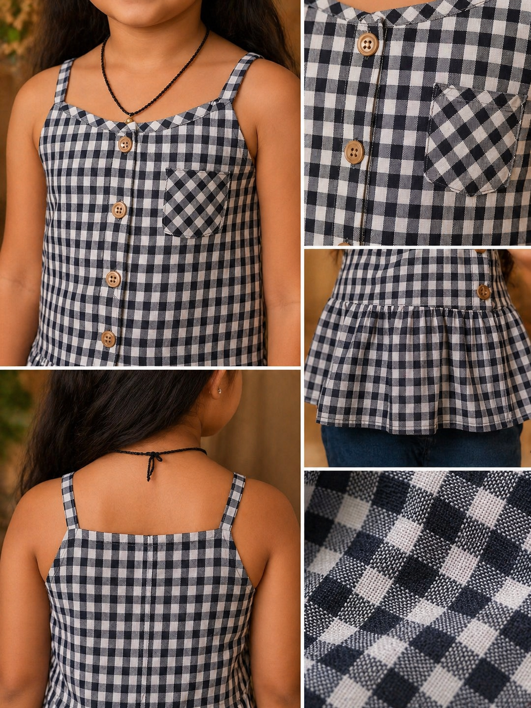 Girls Gingham Peplum Cami Top