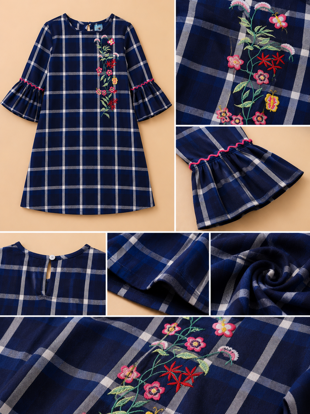 Girls Embroidered Bell Sleeve Dress