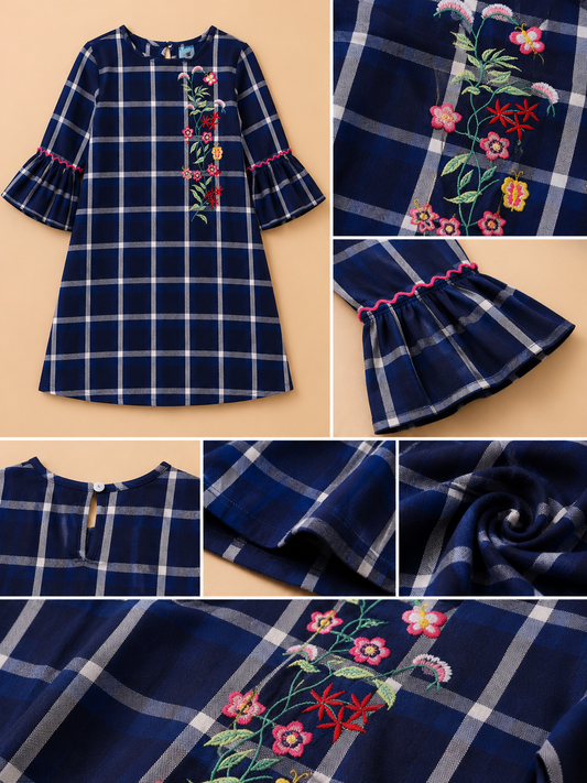 Girls Embroidered Bell Sleeve Dress