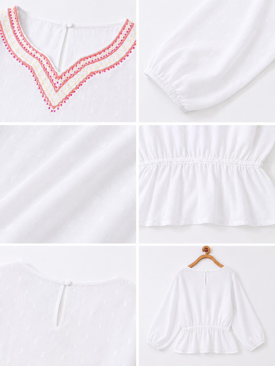 Girls White Embroidered Casual Top