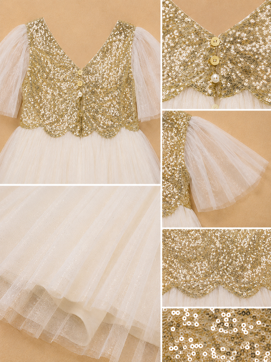 Girls White Sequin Dress