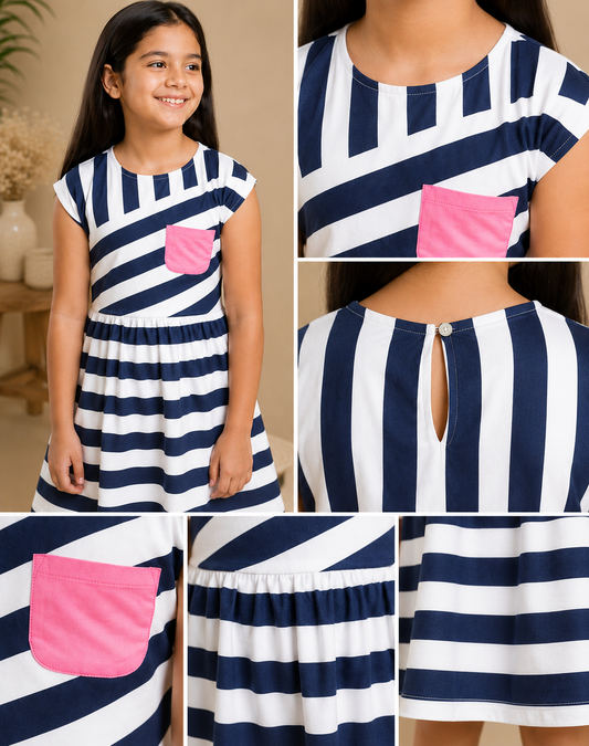 Girls Striped Fit & Flare Dress
