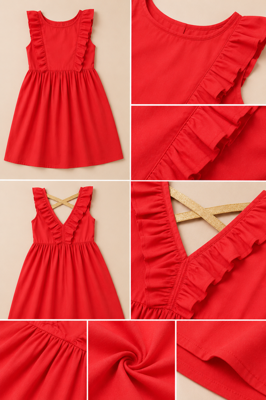 Girls Red V-Strap Dress