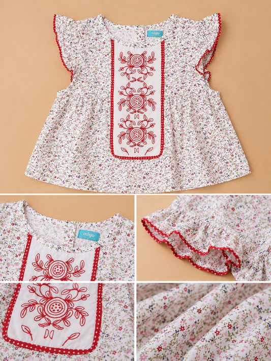 Girls Floral Flutter Sleeve Top