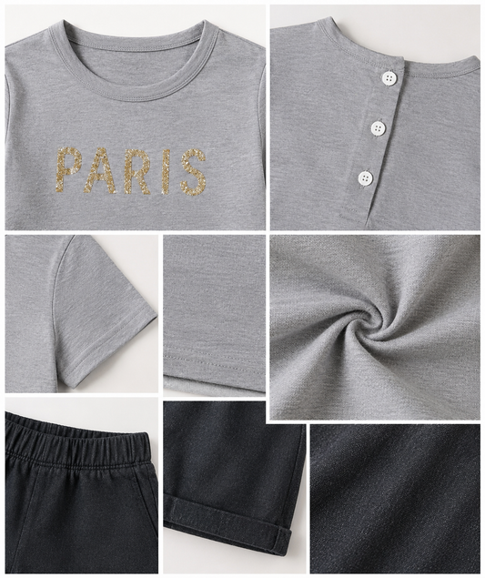 Girls Paris Glitter Print Casual Top