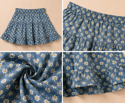 Girls Floral Printed Tiered Mini Skirt