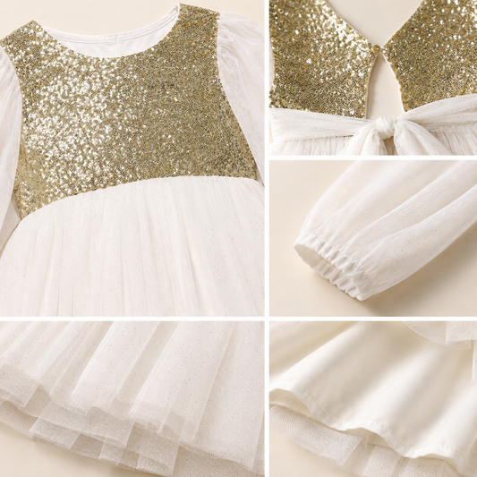 Girls White Sequin Dress