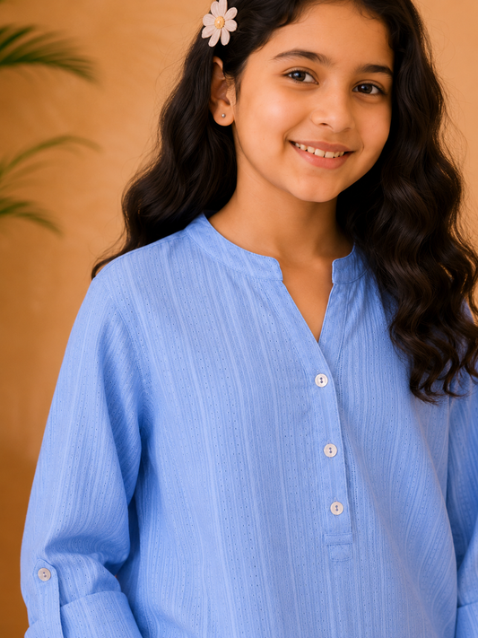 Girls Textured Blue Top