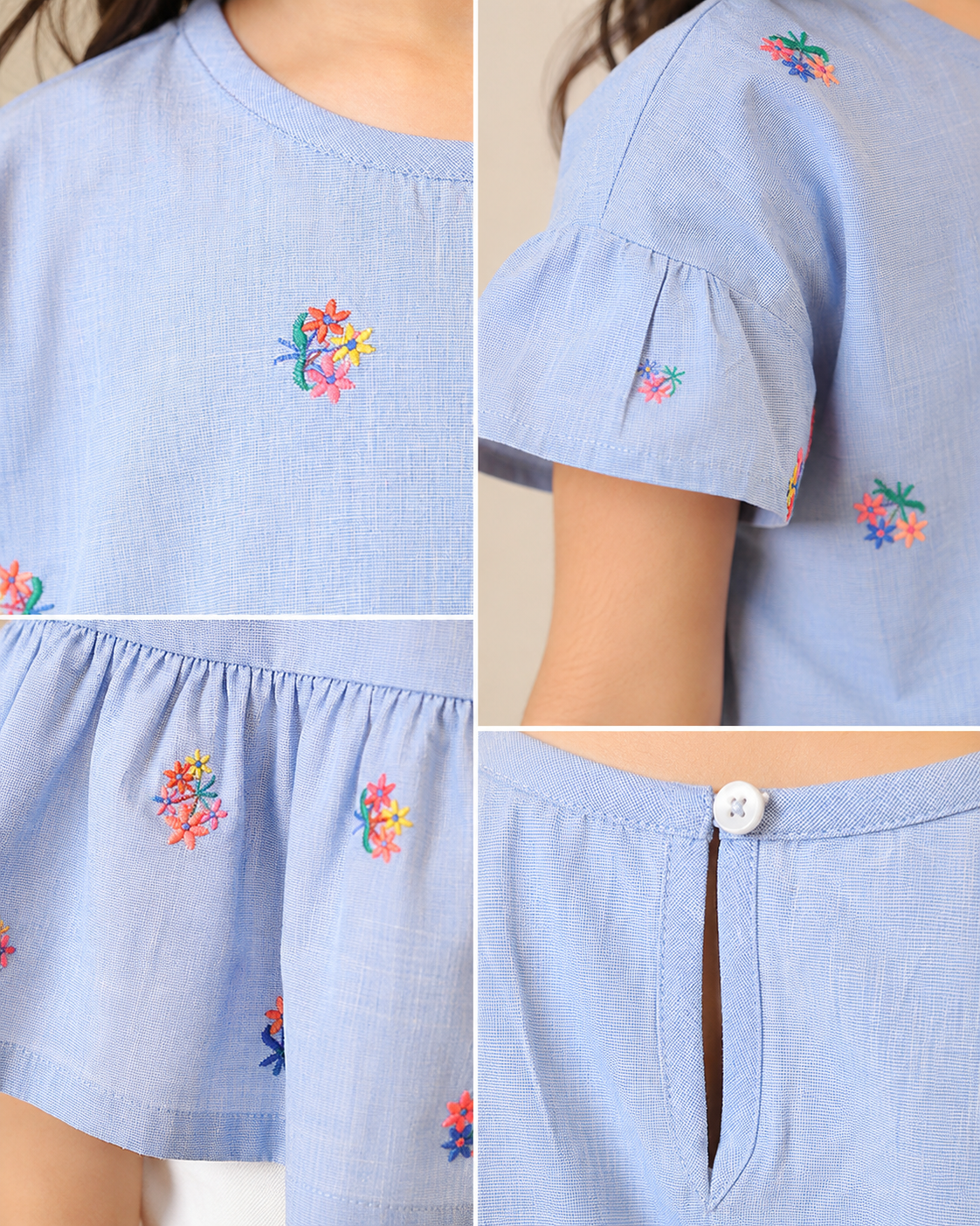 Girls Embroidered Floral Top