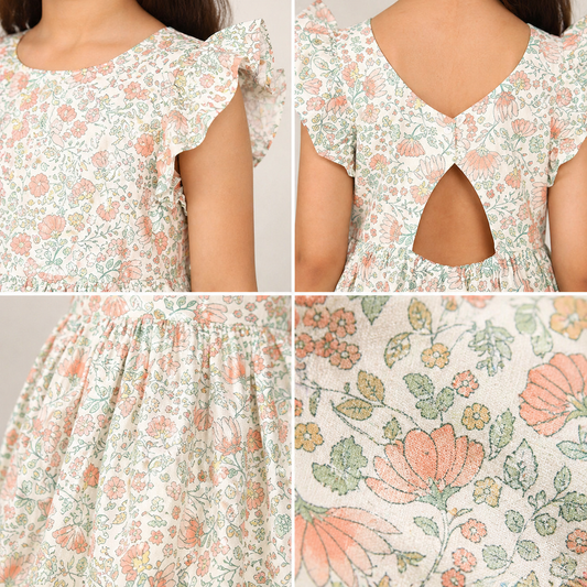Girls Floral Printed Fit & Flare Dress