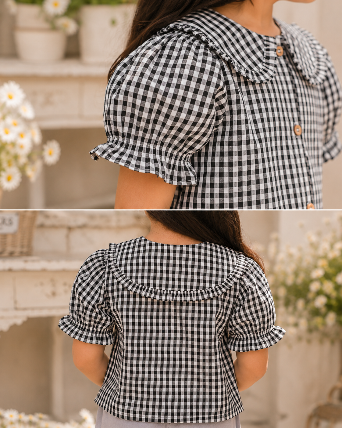 Girls Checked Collar Top