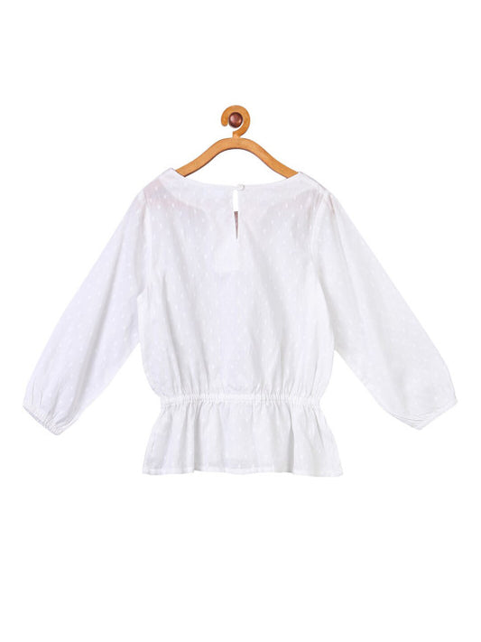 Girls White Embroidered Casual Top