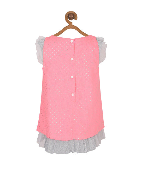 Girls Pink Embellished Top & Skirt Co-Ord Set