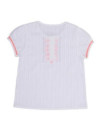 Girls White Floral Embroidered Casual Cotton Top