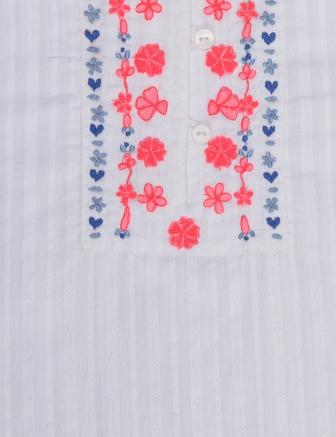 Girls White Floral Embroidered Casual Cotton Top