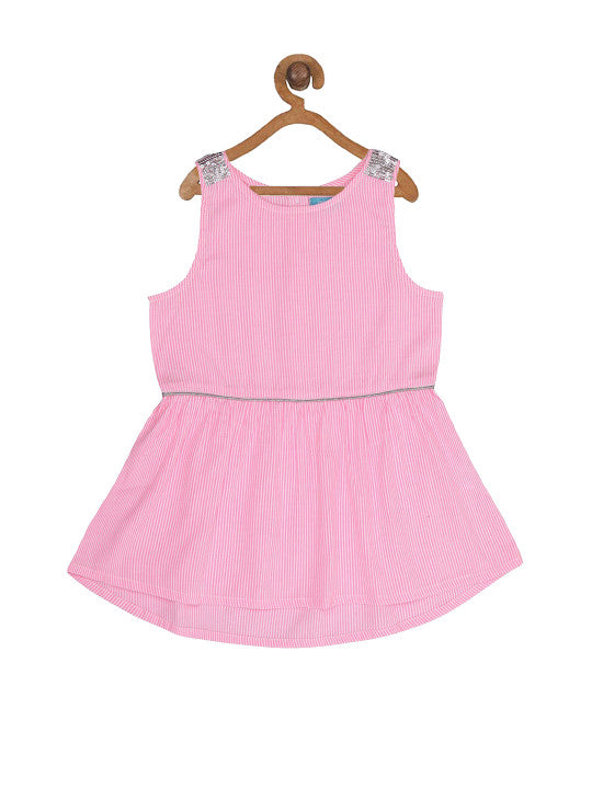 Girls Pink Striped Sleeveless Top