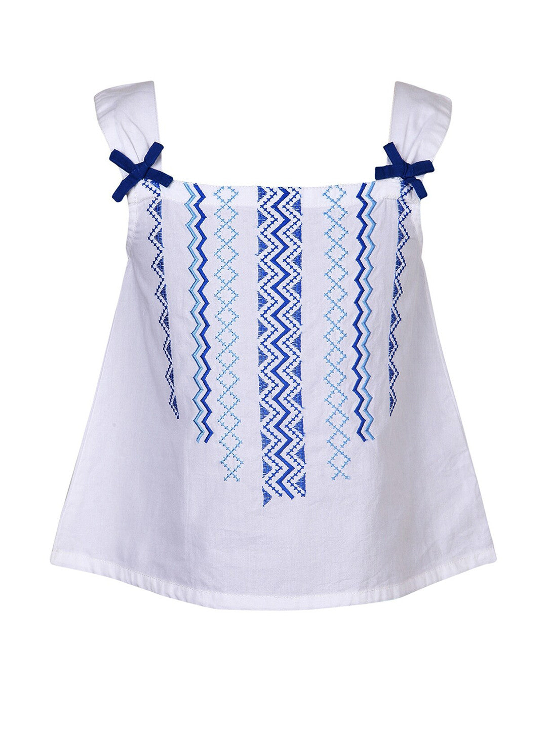 Girls White Embroidered Casual Top