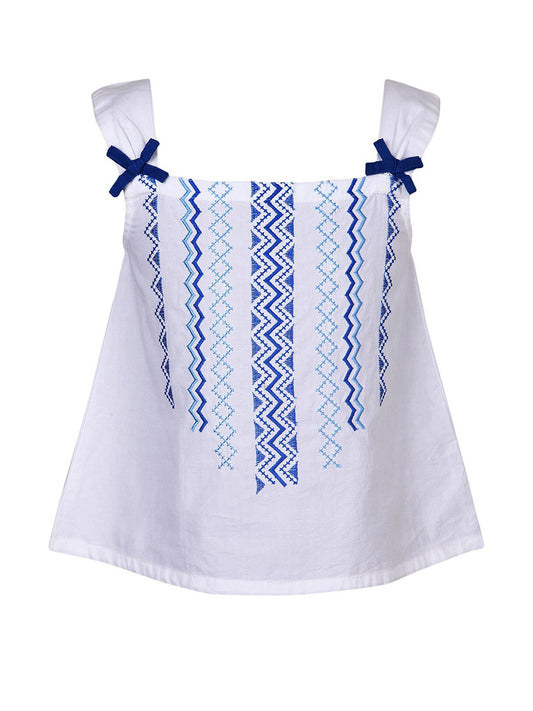 Girls White Embroidered Casual Top