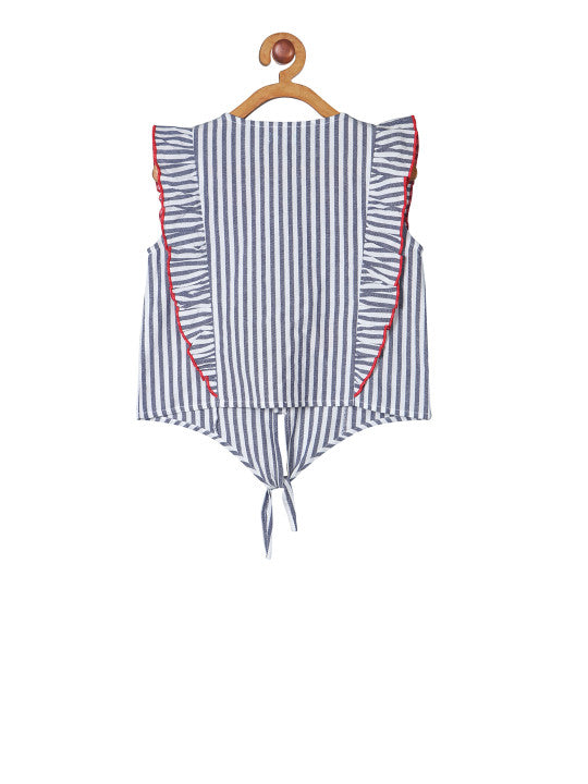 Girls Striped Floral Embroidered Top