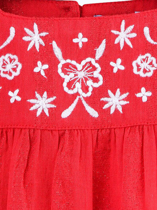 Girls Embroidered Red Top