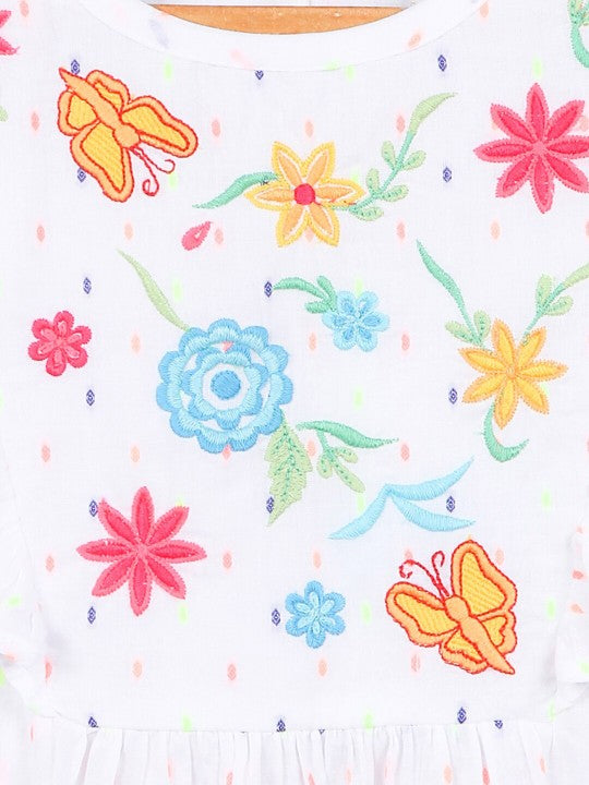 Girls White Floral Casual Top