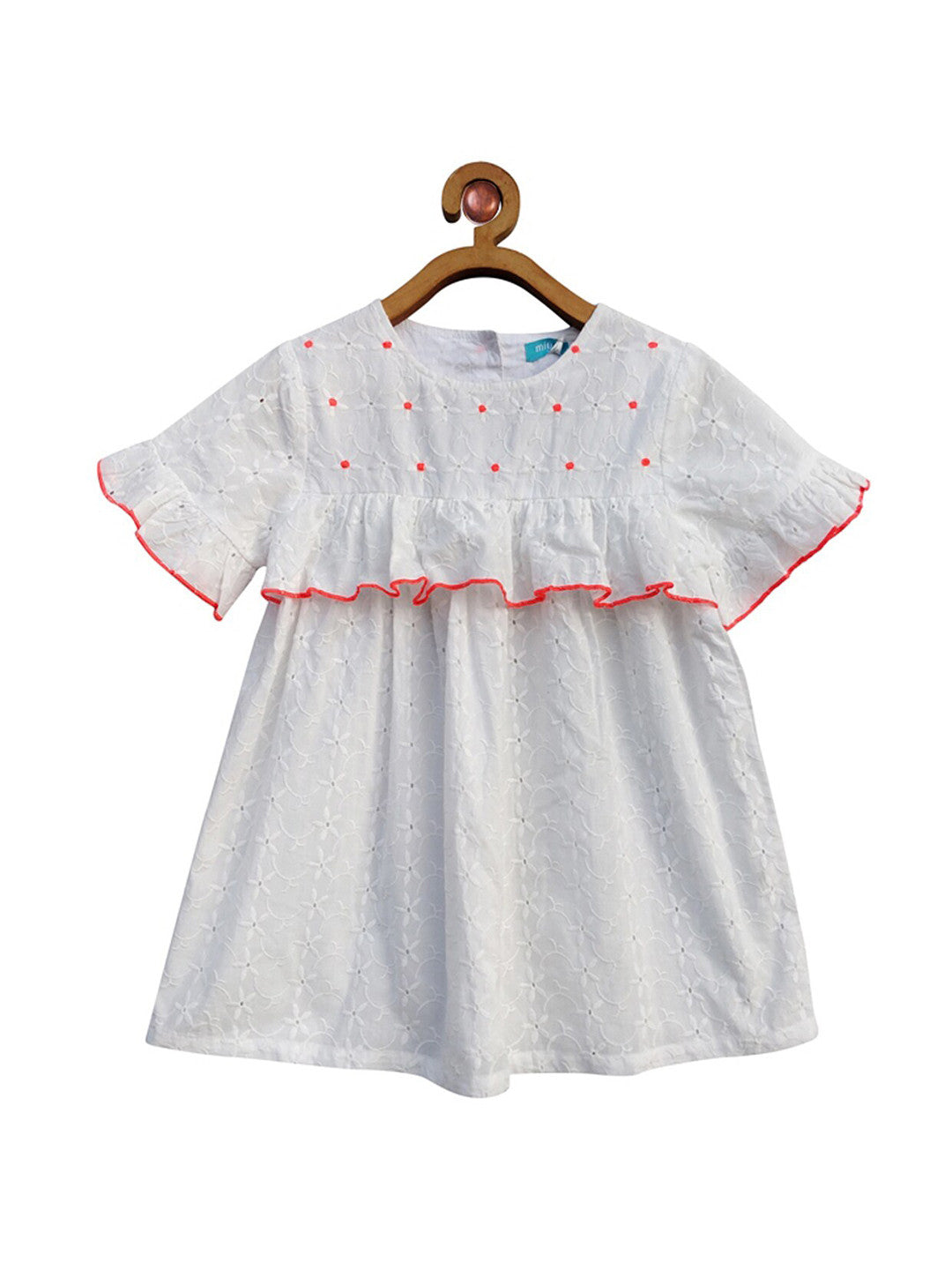 Girls White Embroidered Casual Top