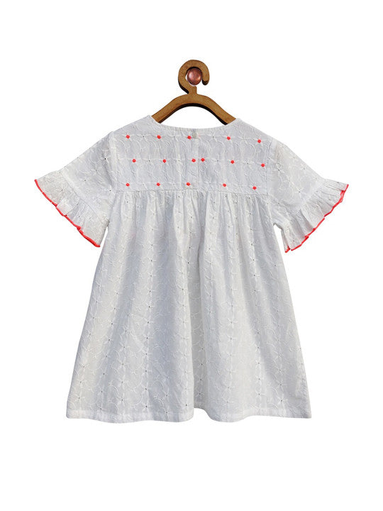 Girls White Embroidered Casual Top
