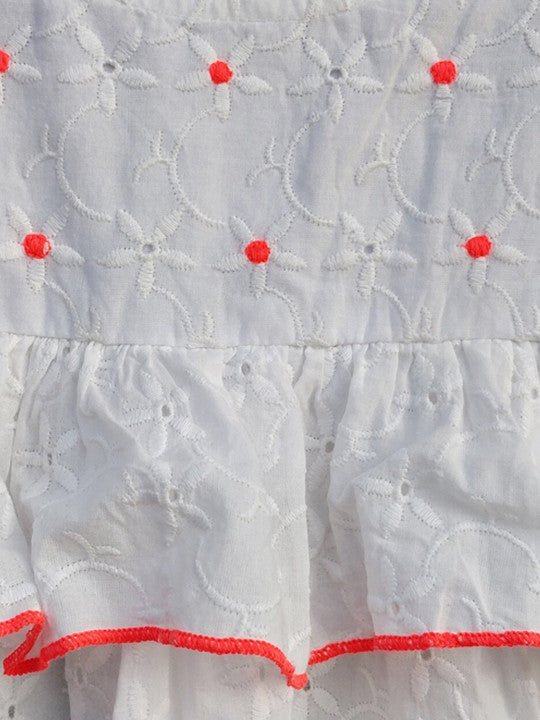 Girls White Embroidered Casual Top