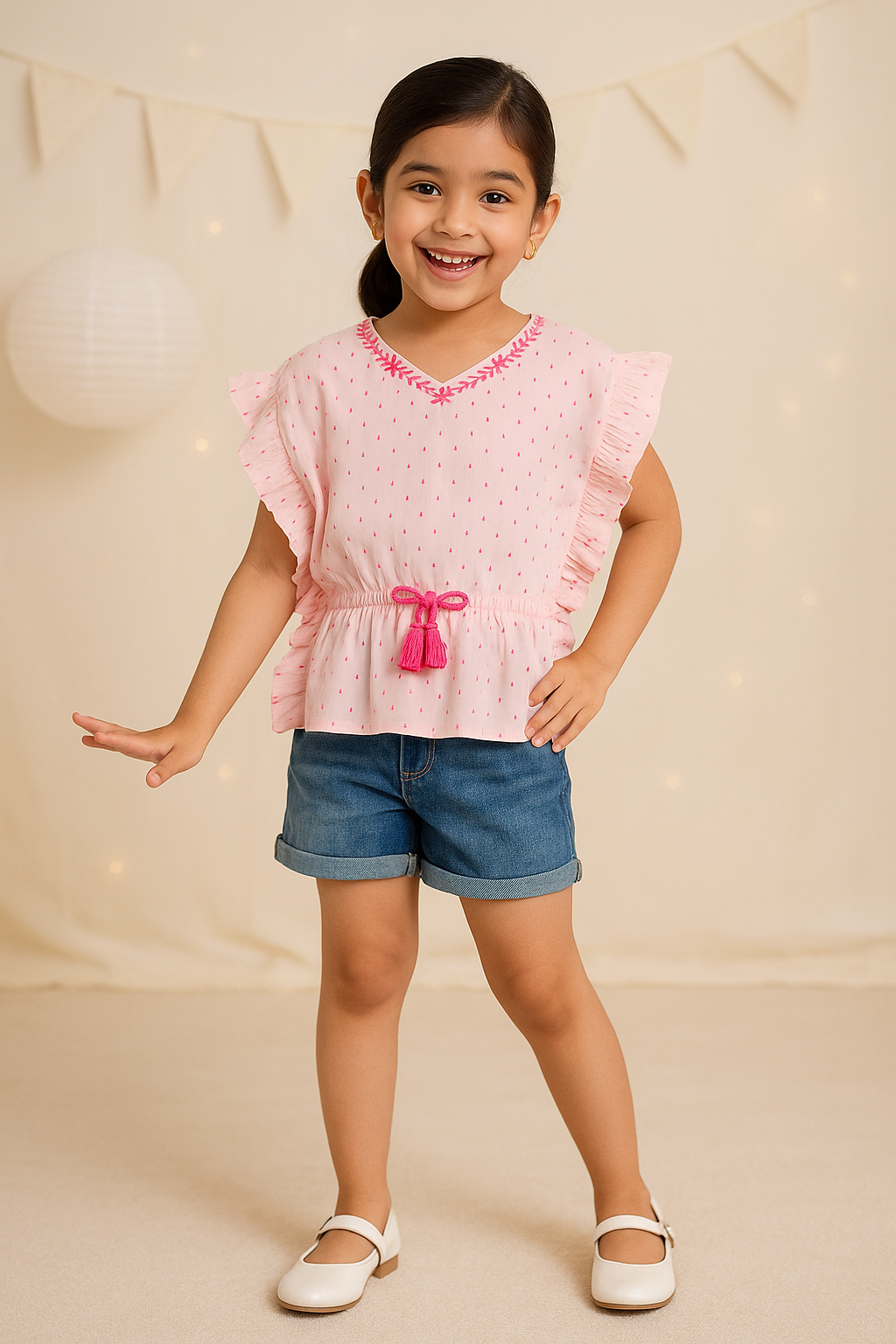 Girls Pink Embroidered Casual Top