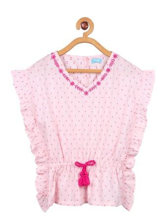Girls Pink Embroidered Casual Top