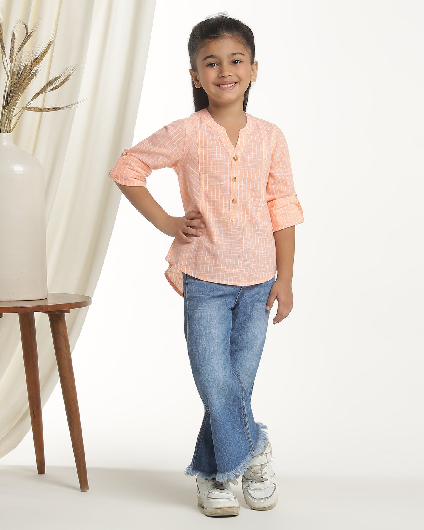 Girls Mandarin Collar Casual Top