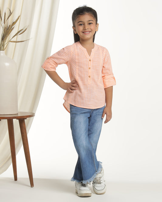 Girls Mandarin Collar Casual Top