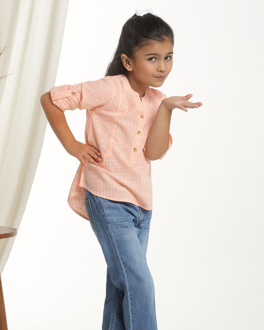 Girls Mandarin Collar Casual Top